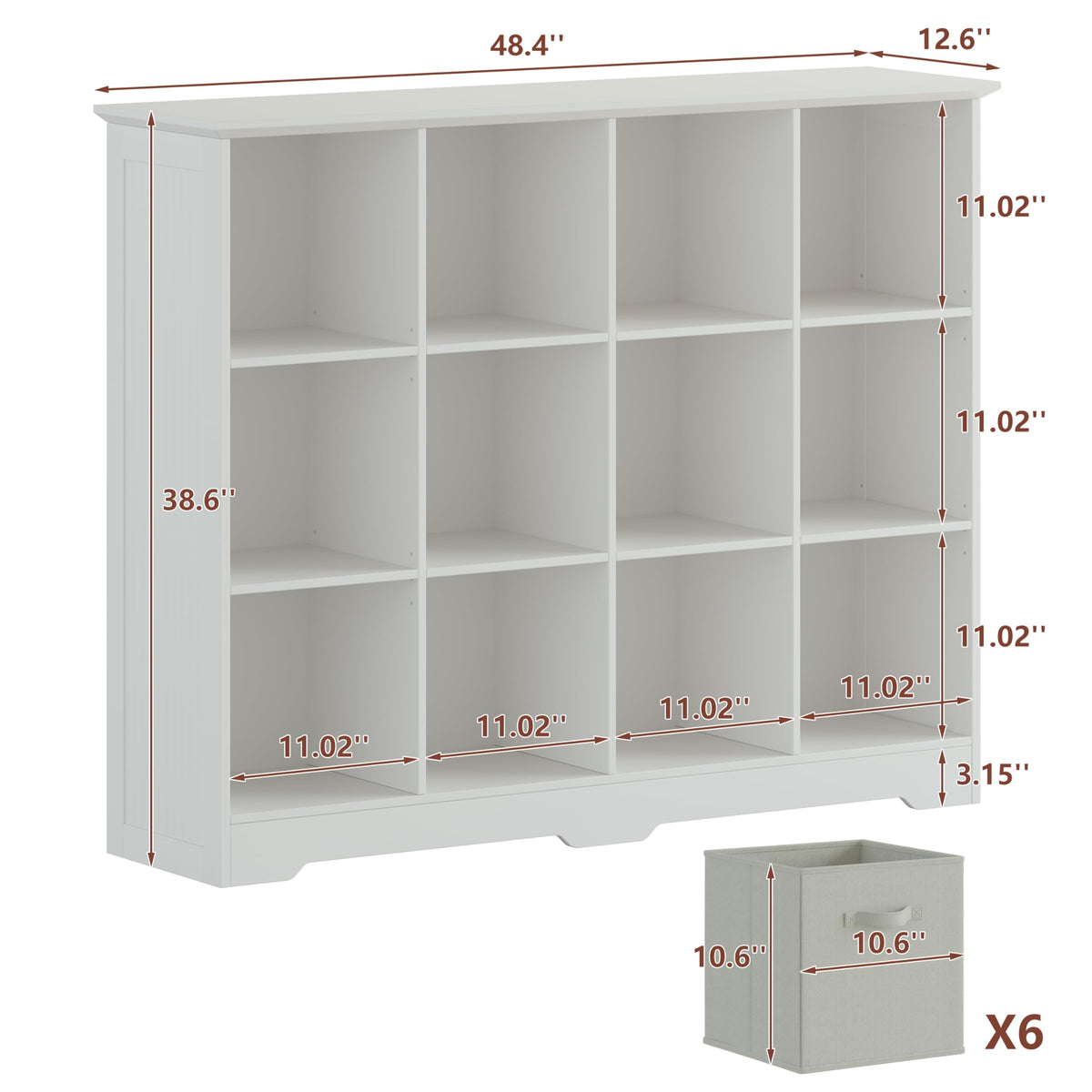 12 Cube Storage Organizer with 6 Fabric Drawers and Removable Shelves — Modular Cube Bookshelf for Bedroom, Living Room, or Home Office, Short Cube Bookcase for Toys, Decor,White