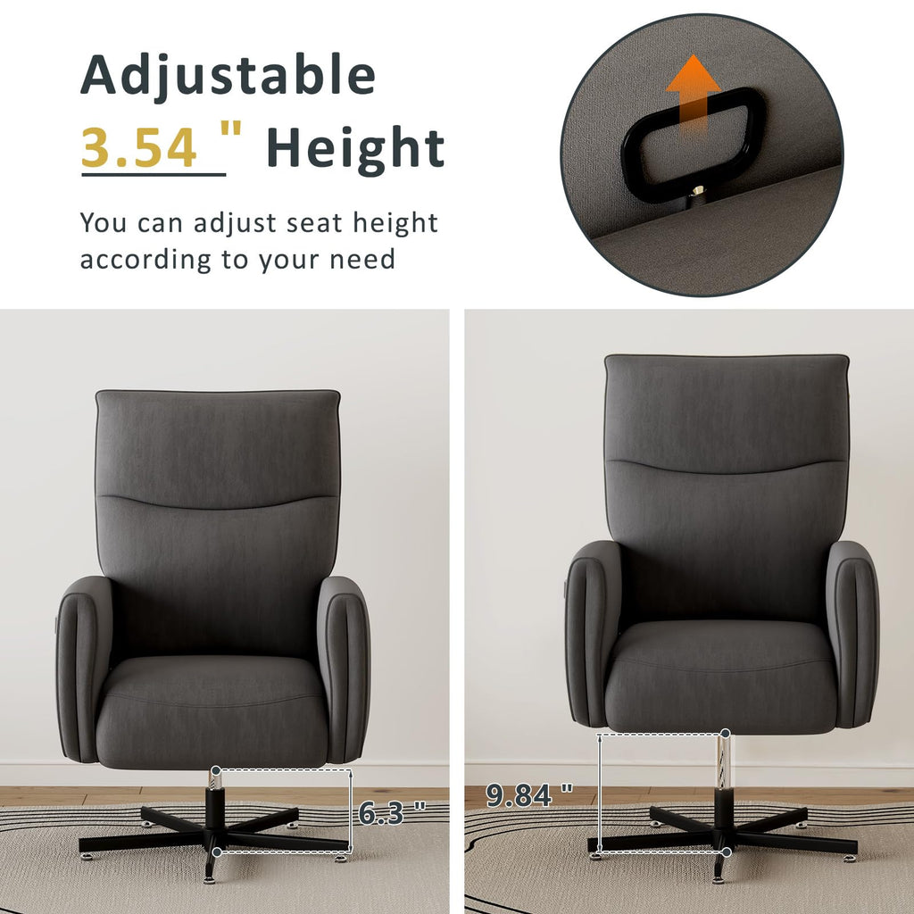 Power Swivel Recliner Chair, Modern Electric with USB & Type-C Ports, Upholstered Velvet Swivel Recliner Chair, 360° Swivel for Office & Living Room, Easy Assembly (Dark Gray)