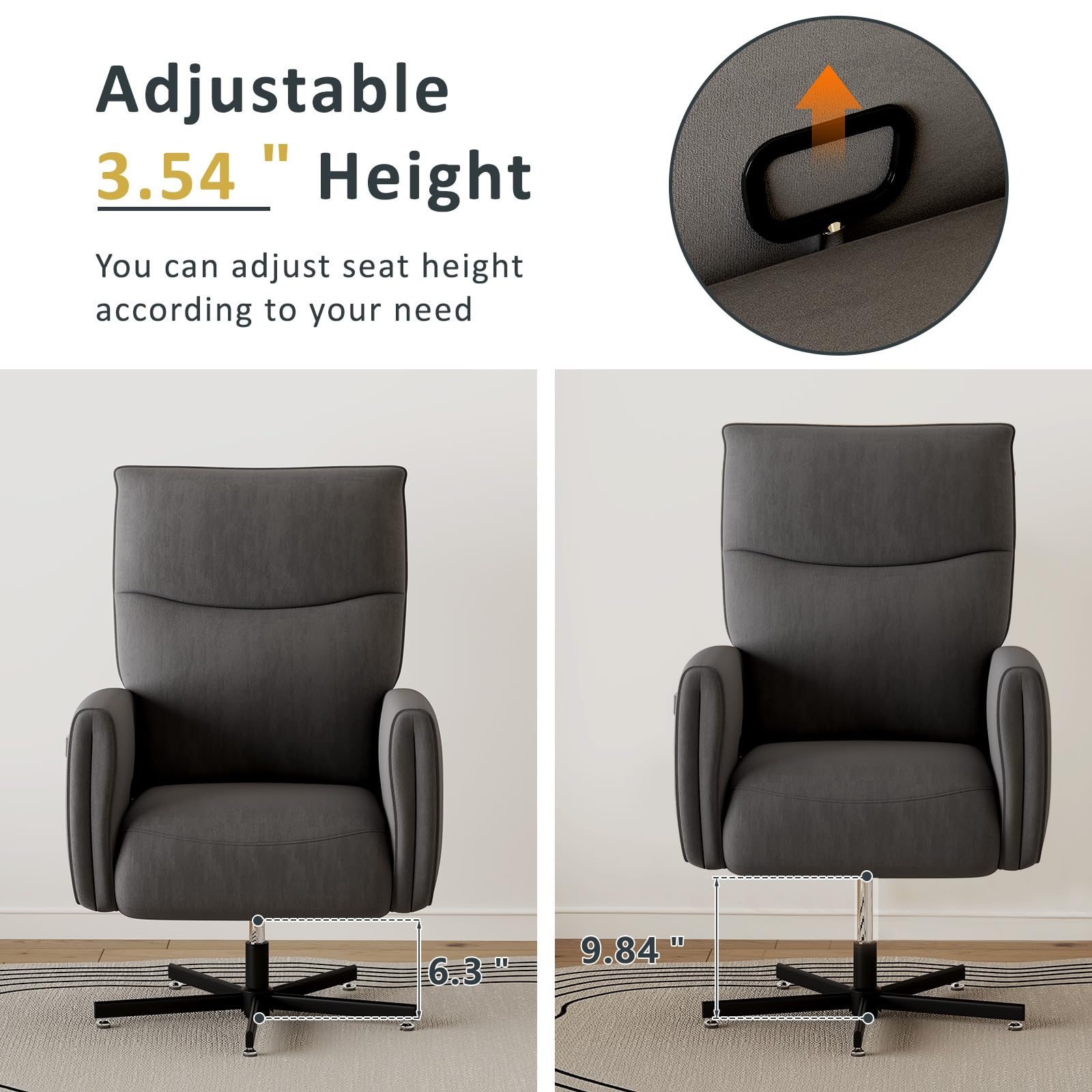 Power Swivel Recliner Chair, Modern Electric with USB & Type-C Ports, Upholstered Velvet Swivel Recliner Chair, 360° Swivel for Office & Living Room, Easy Assembly (Dark Gray)