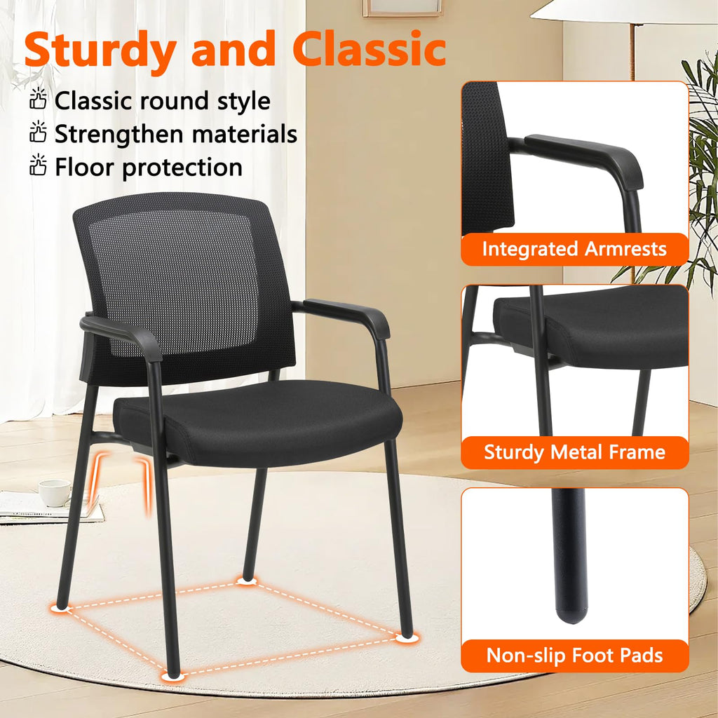 Office Reception Guest Chair Mesh Back Stacking with Ergonomic Lumbar Support and Thickened Seat Cushion for Waiting Conference Room Black