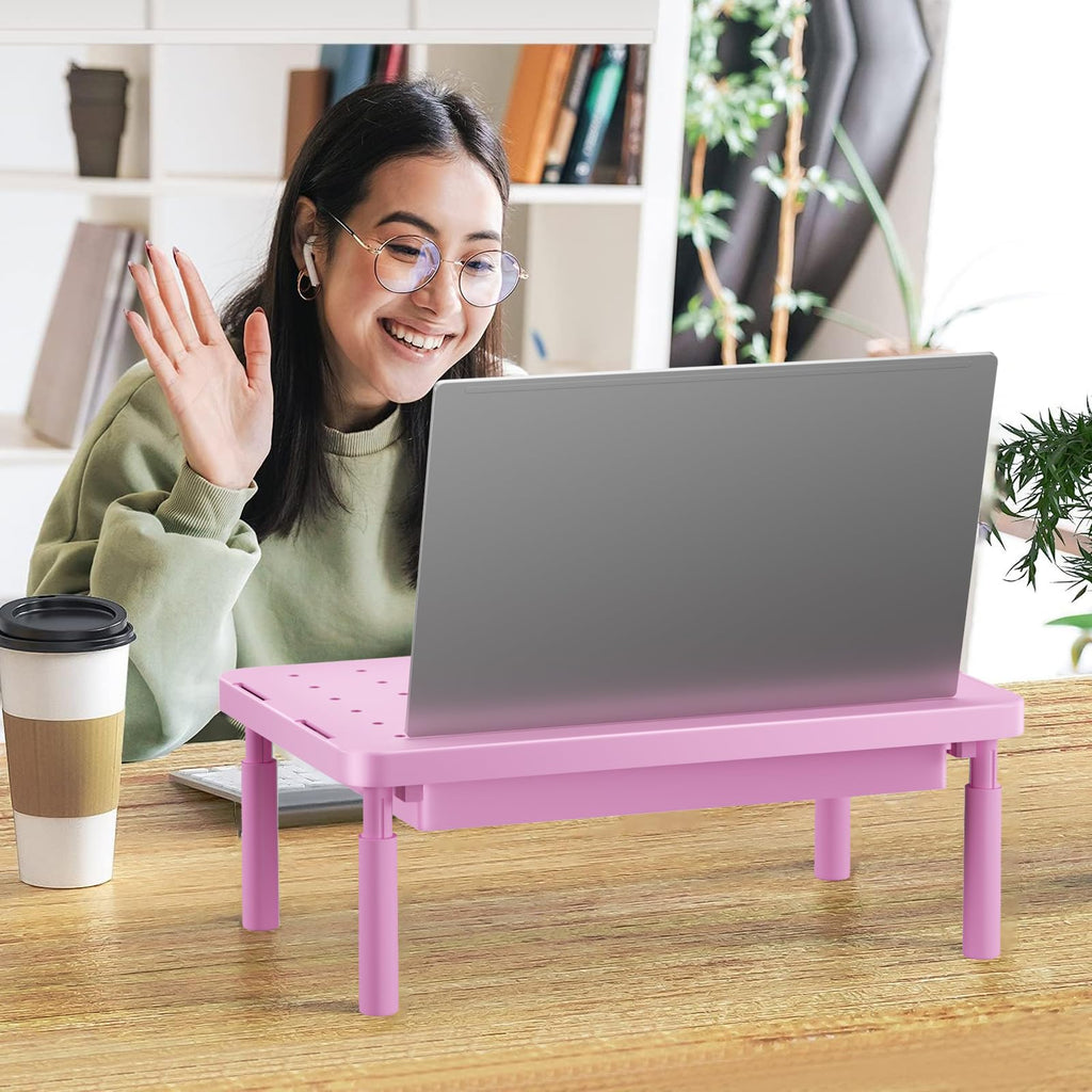 Computer Monitor Stand with Storage, Desk Monitor Riser 3 Height Adjustable, Laptop Riser with Airflow Vents, Desk Organizer for Computer, Laptop, Printer (PTT002-P), 1 Pack, Pink