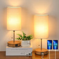 Set of 2 Table Lamps, Modern Bedside Desk Lamps with Pull Chain