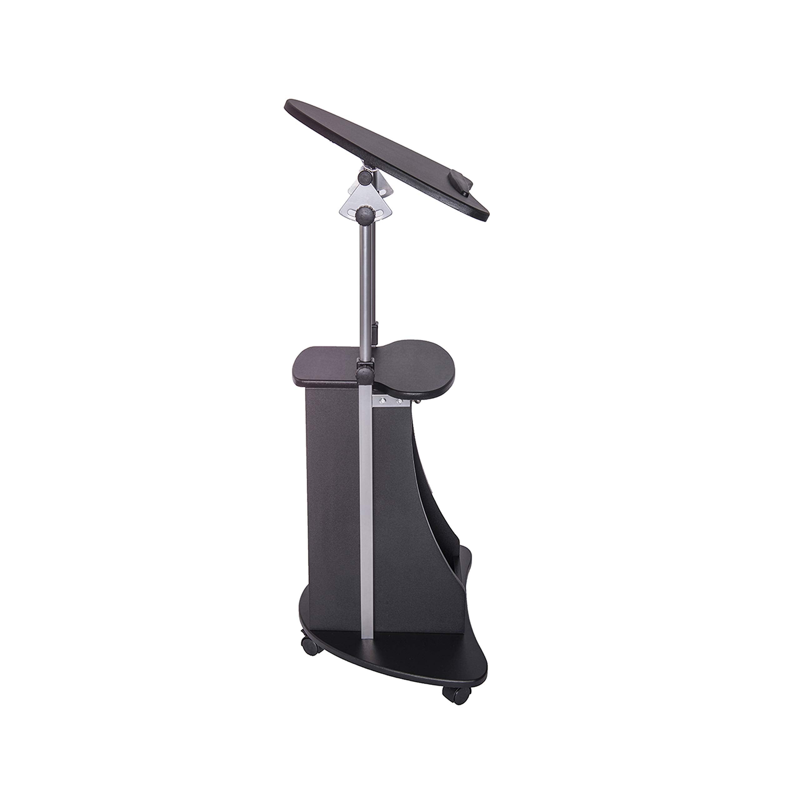 Sit-to-Stand Mobile Medical Laptop Computer Cart, Black, Adjustable Height, B005