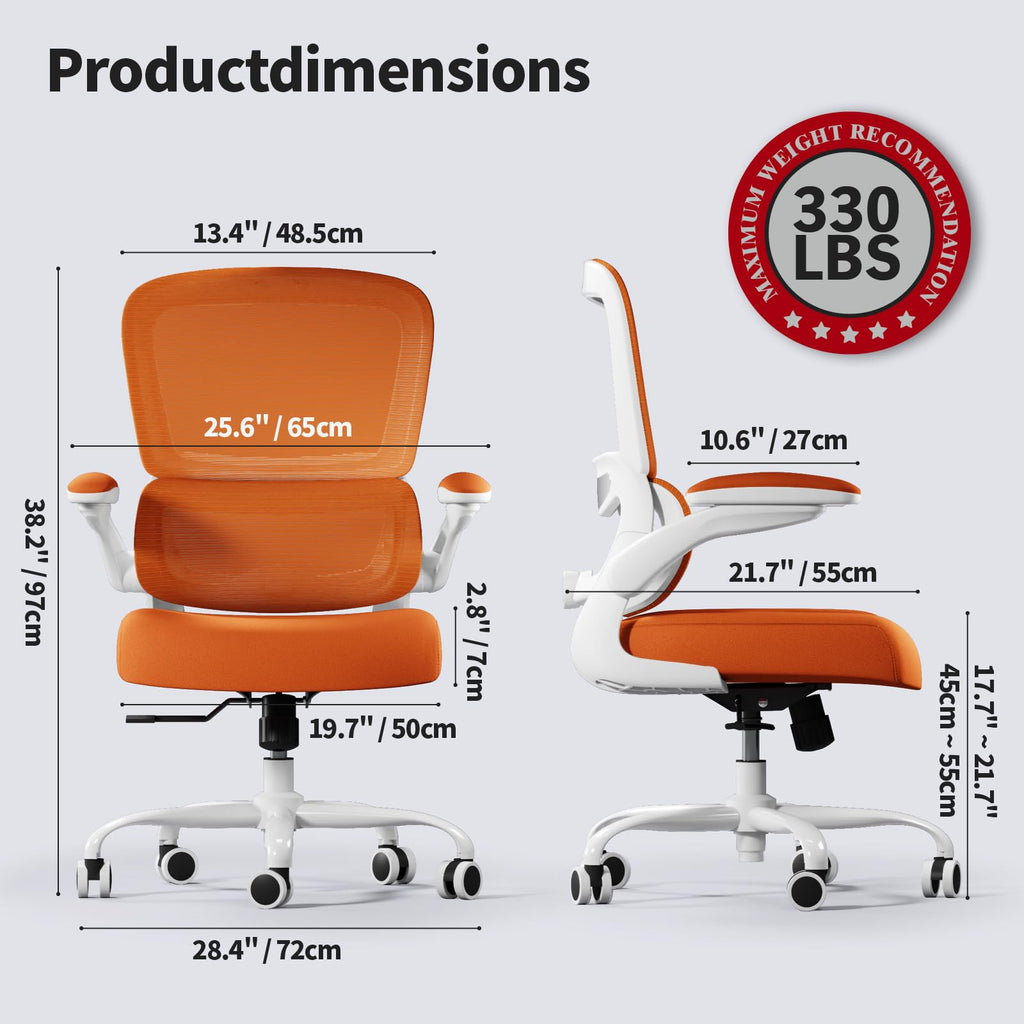 Office Chair - Ergonomic Desk Chair with Adjustable Lumbar Support, Mesh Computer Chair, Executive Chairs for Home Office Comfortable Lumbar Support (Orange)