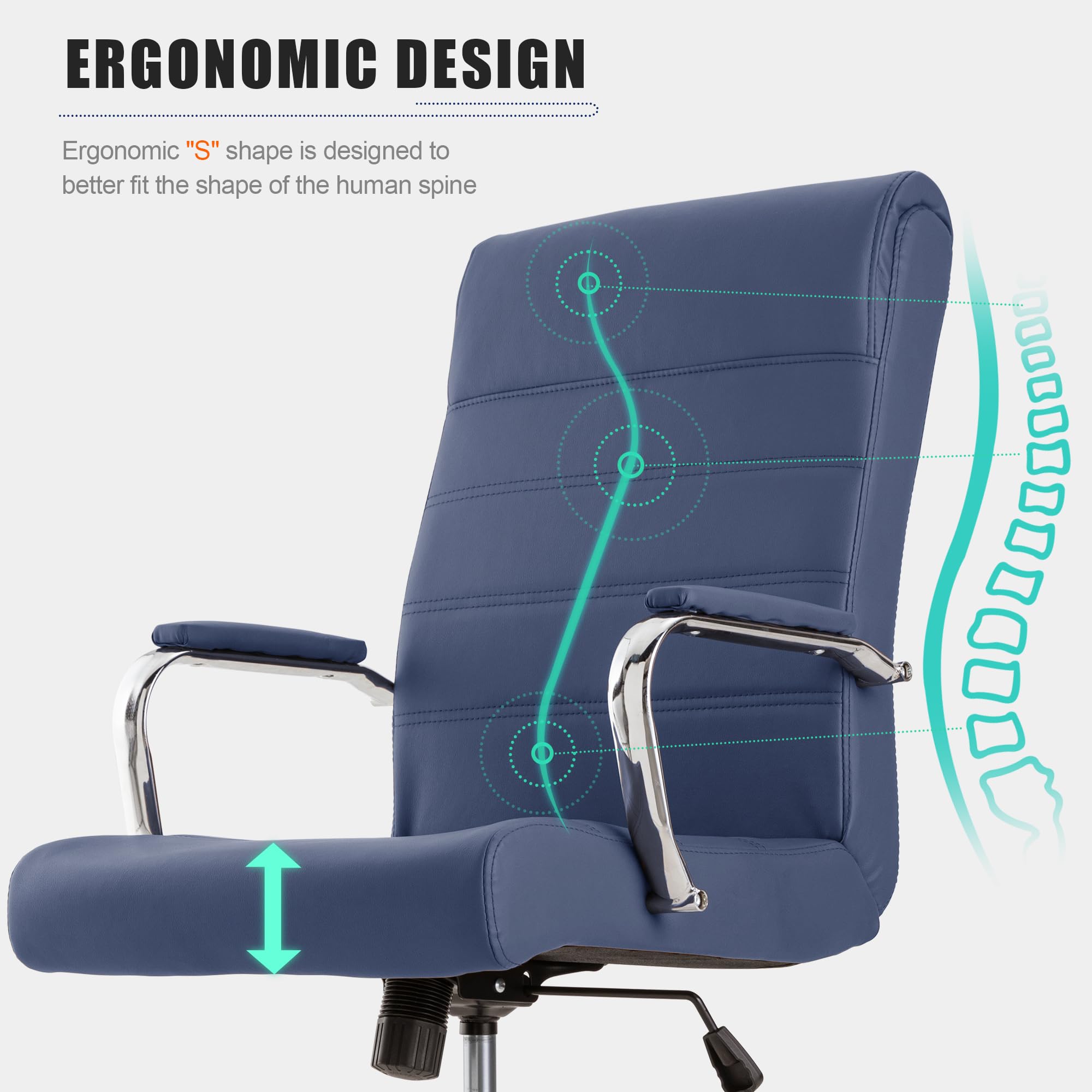 Modern Office Desk Chair, Conference Room Chairs, High Back Ergonomic Home ofiice Chair, Adjustable Height Swivel Executive Computer Chair with Armrest and Padded Seat (Blue)