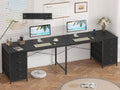 95'' Two Person Desk with 8 Drawers, Long Office Desk with Charging Station, 2 Person Desks Double Desk Writing Study Table for Home Office, Black