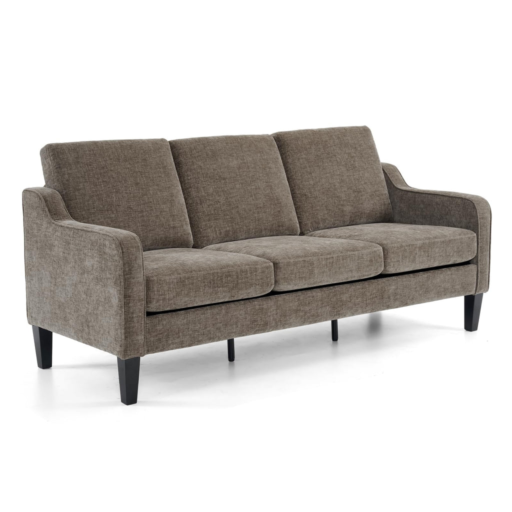 Brown 71" Small Sofa Mid Century Modern Couches 3 Seater Comfy Couch Upholstered Soft Chenille Floor Couch for Bedroom, Apartment, Office