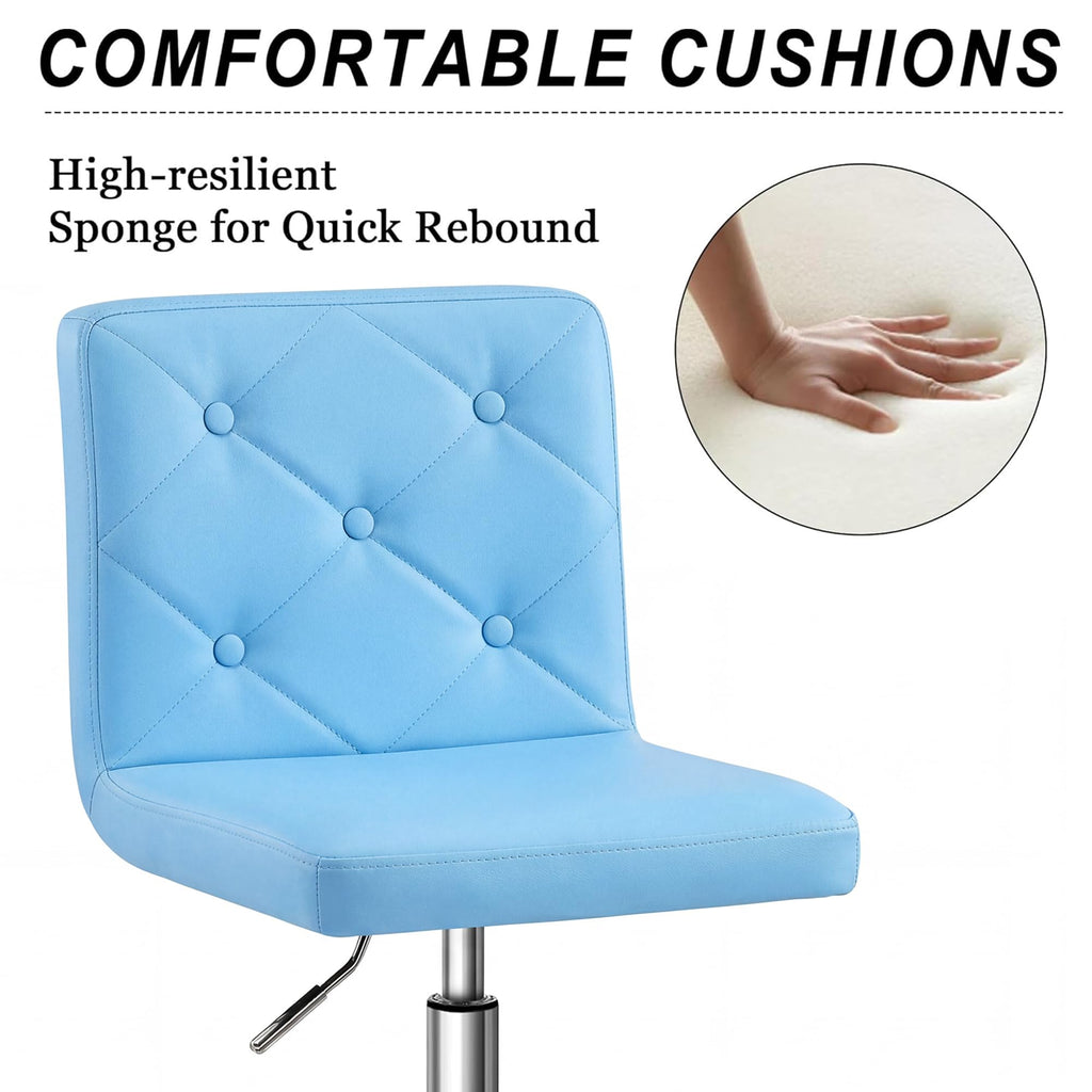 PU Leather Mid-Back Armless Vanity Chair Adjustable Height 360° Rolling Swivel for Office Work