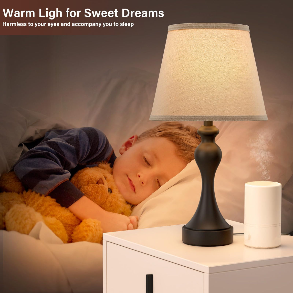 Touch Lamps for Nightstand, 3 Way Dimmable Bedside Lamps with USB C+A Ports