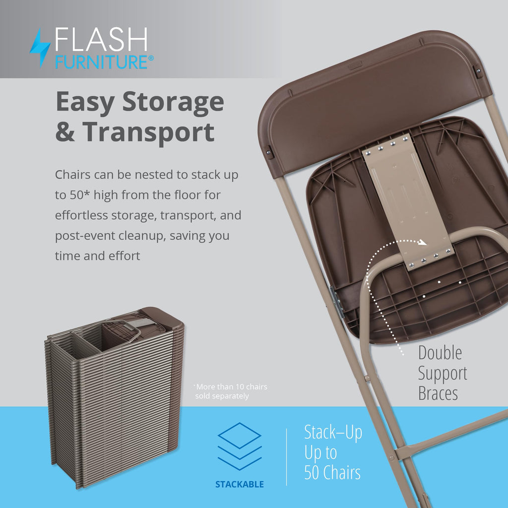 10 Pack , Hercules Series Plastic Folding Chair Brown -650LB Weight Capacity Comfortable Event Chair-Lightweight Folding Chair