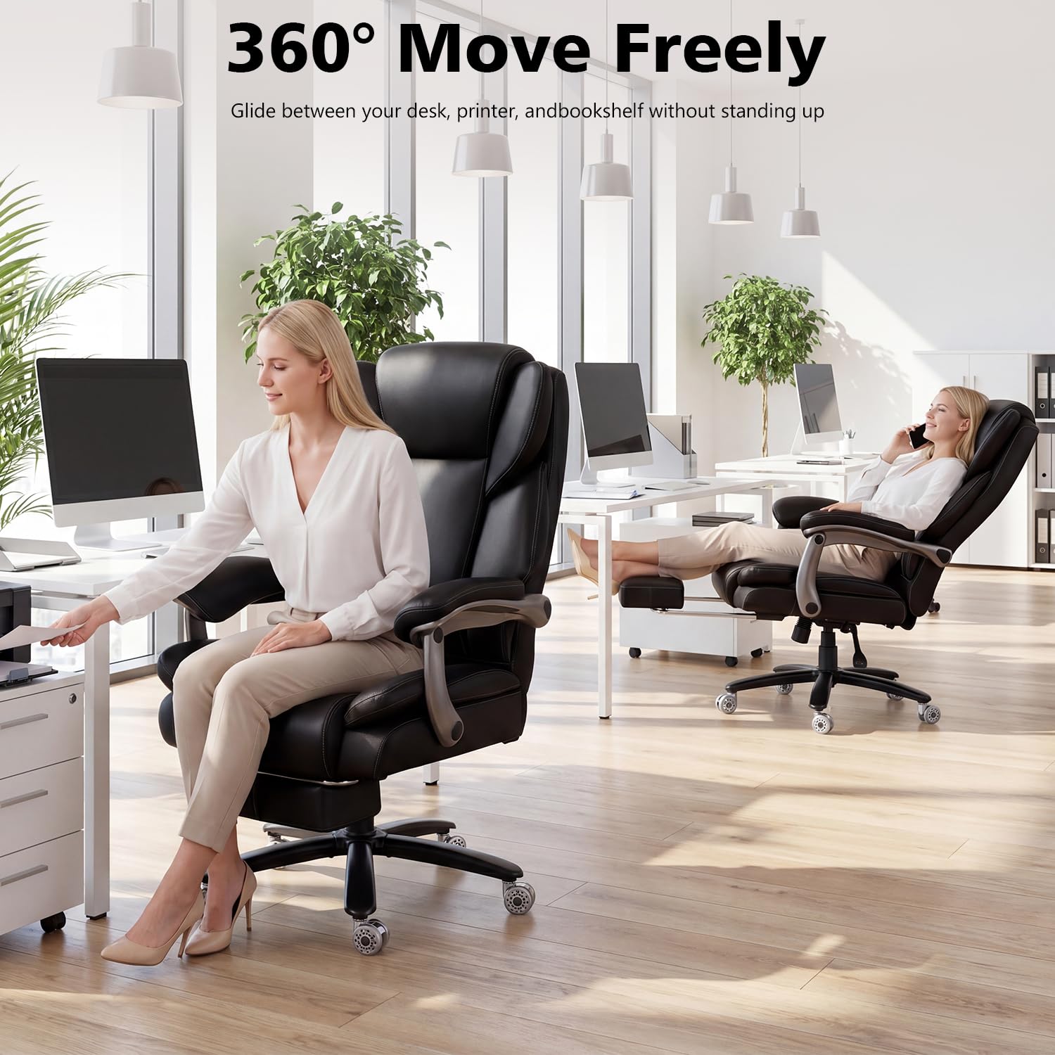 Indulgear 500lbs Heavy Duty Comfy Office Chair, Reclining Big and Tall Office Chair for Heavy People, High Back Executive Chair with Adjustable Lumbar Support,Pocket Spring Cushion