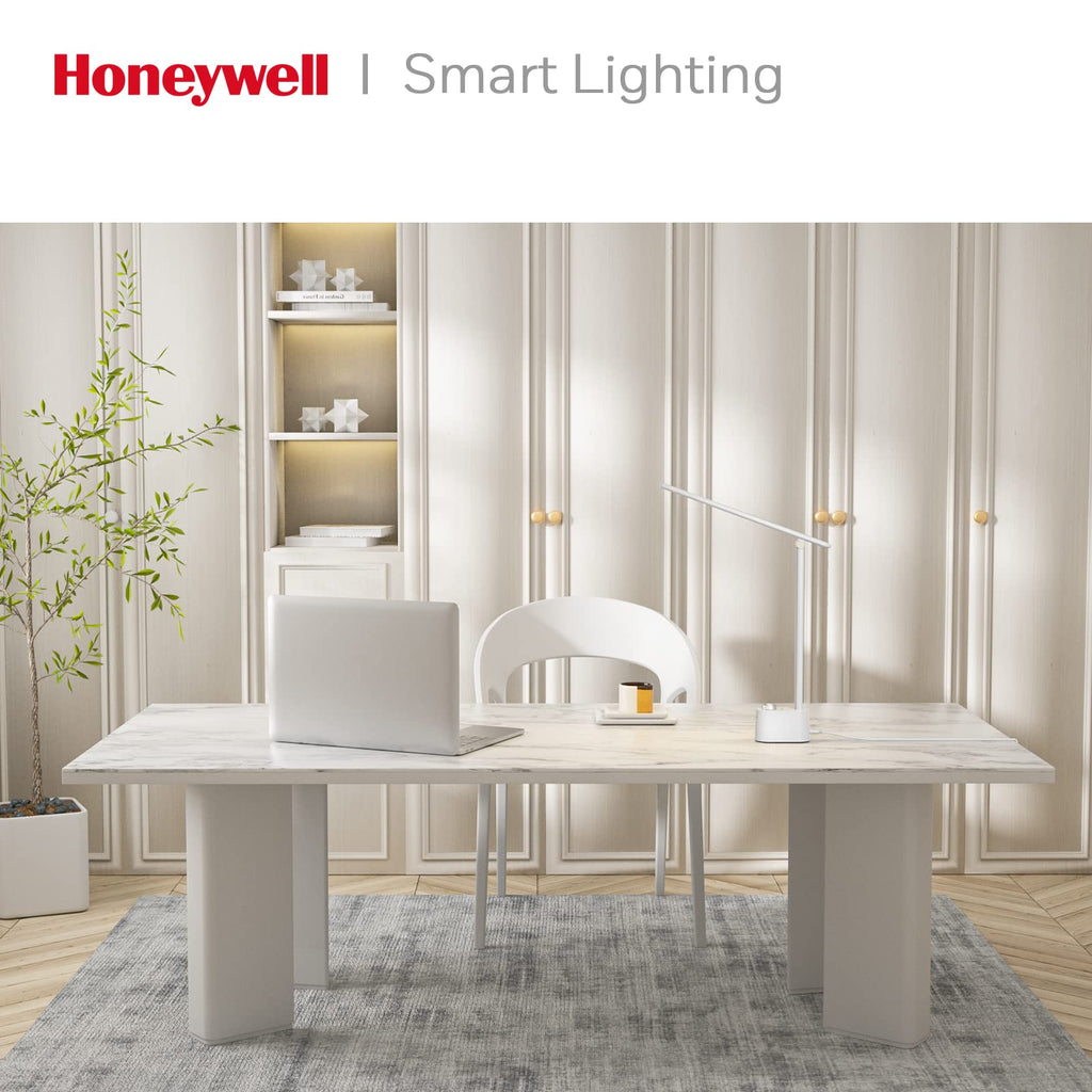 LED Desk Lamp with USB Charging Ports - HWT-H01 Stepless Dimmable Eye Caring Table Lamp for College Dorm Home Office, Foldable Small Bedside Lamp for Bedroom with Base White