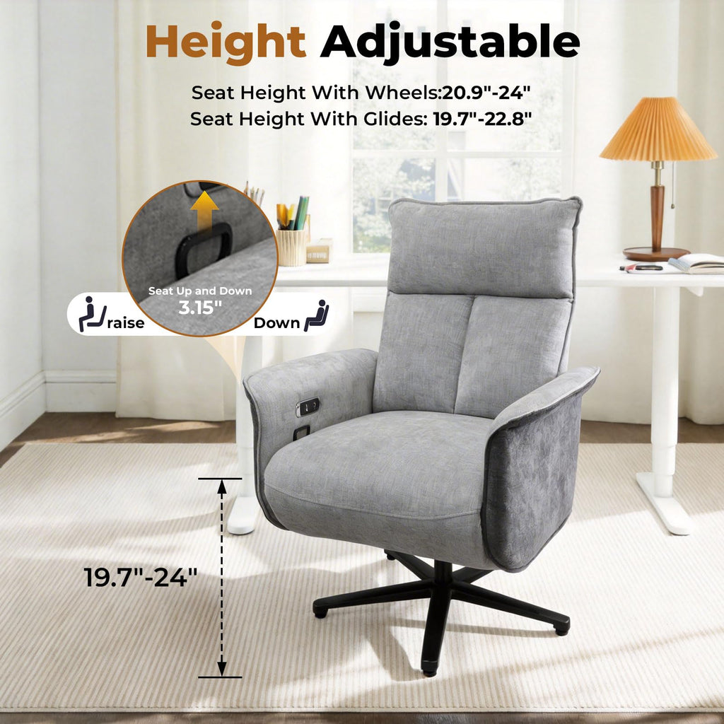 Ergonomic Executive Recliner, Adjustable Electric Office Chair 90-155° with Footrest, 4-Position Headrest, 300LBS Heavy Duty, 2-in-1 Base Swivel Desk Chair w/USB, Grey & Black Chenille