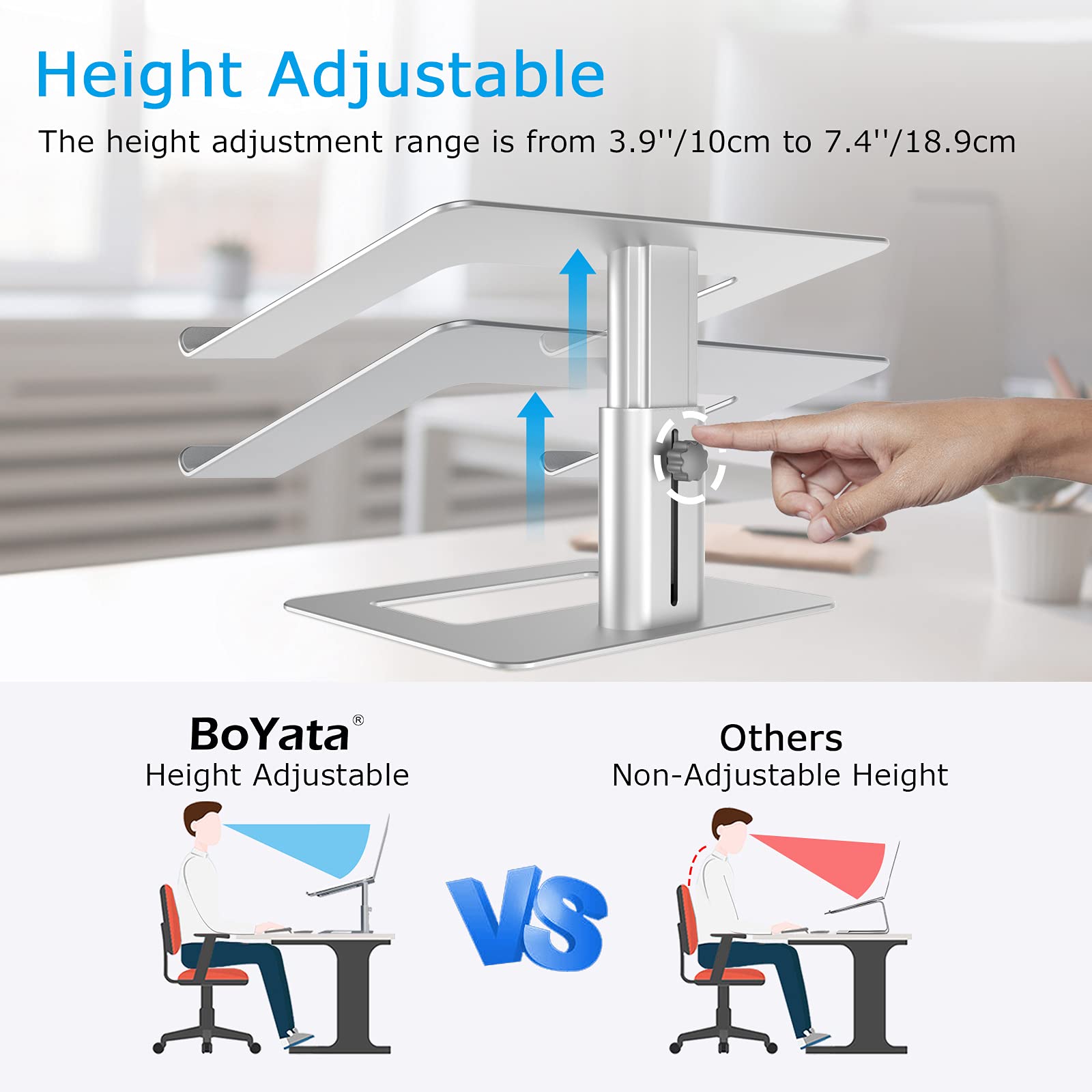 Laptop Stand, Ergonomic Aluminum Height Adjustable Computer Stand Laptop Riser Holder for Desk, Compatible with MacBook Pro/Air, Dell, Lenovo, HP, Samsung, More Laptops 11-17"