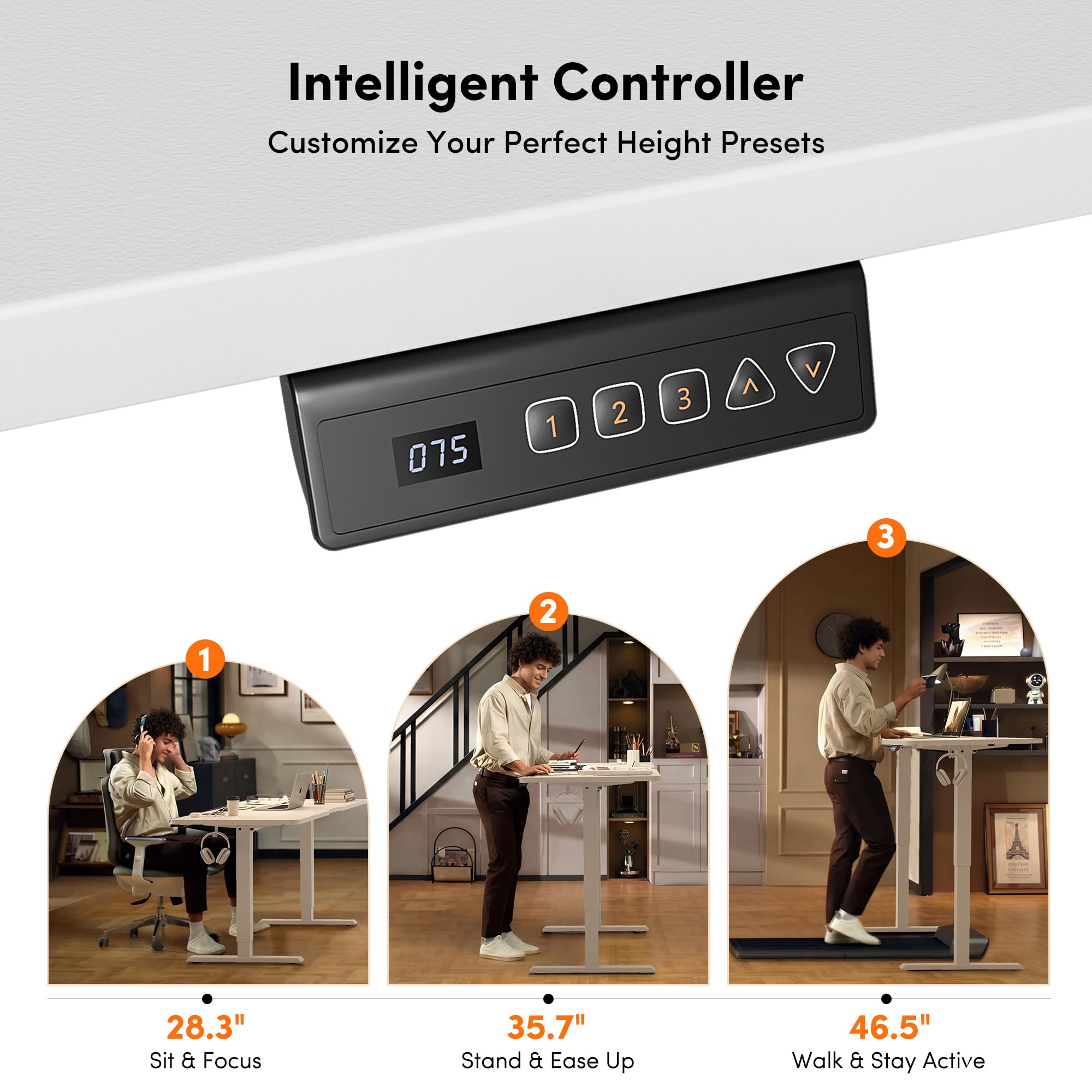 48 x 24 Inchs Electric Standing Desk, Height Adjustable, Sit Stand Up, Computer Office Desk with Splice Board, White Frame/White Top