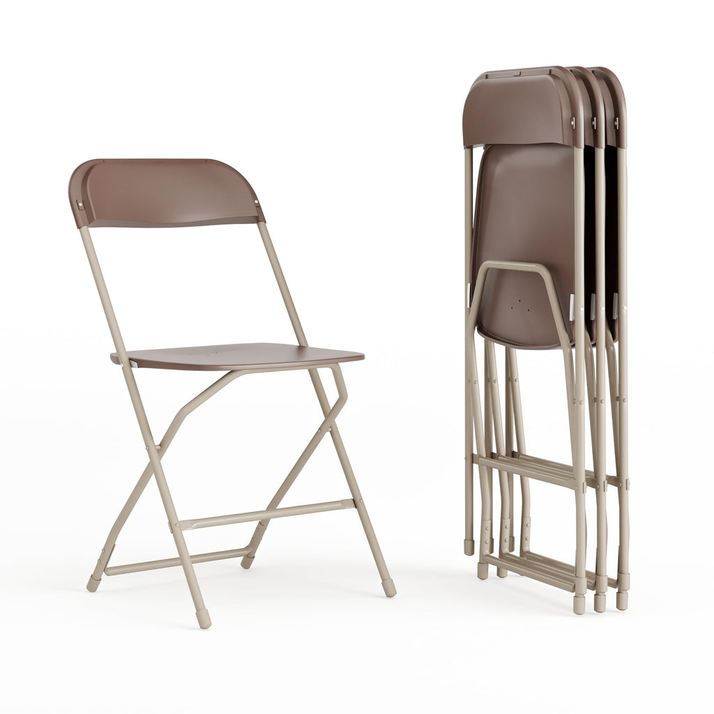 4 Pack, Hercules Series Plastic Folding Chair - Brown - 650LB Weight Capacity Comfortable Event Chair-Lightweight Folding Chair