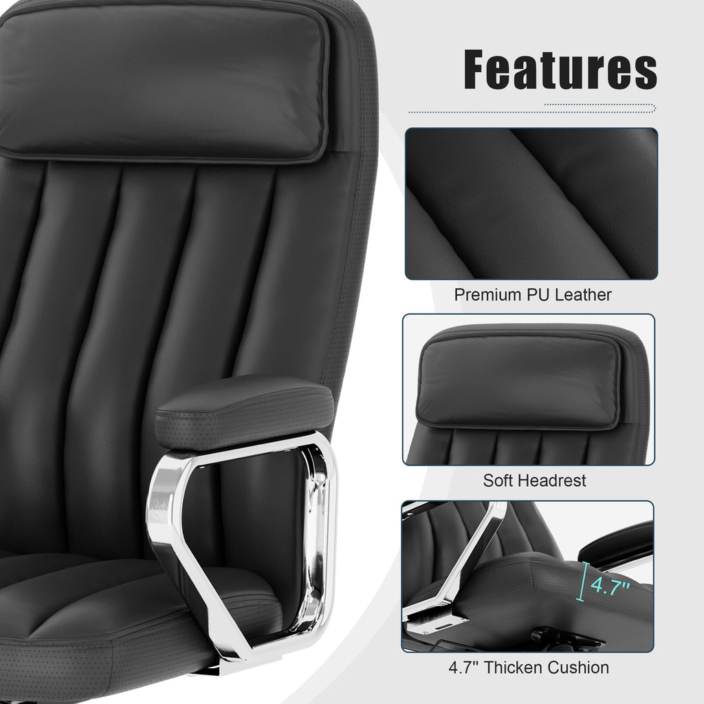 Executive Office Chair, Modern Leather Chair with Headrest & Lumbar Support, High Back Ergonomic Chair with Padded Armrests & Seat, Height Adjustable Swivel Rolling Chair for Home Office.