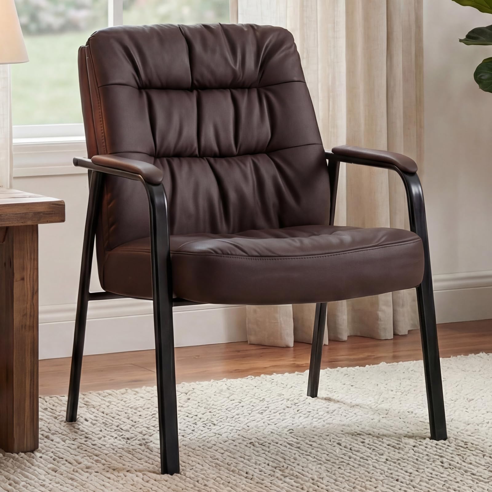 Office Waiting Room Guest Chair, 500lbs Office Reception Lobby PU Leather Chair No Wheels with Padded Armrest for Conference Lobby Medical Waiting Area Bedroom Elderly, Brown