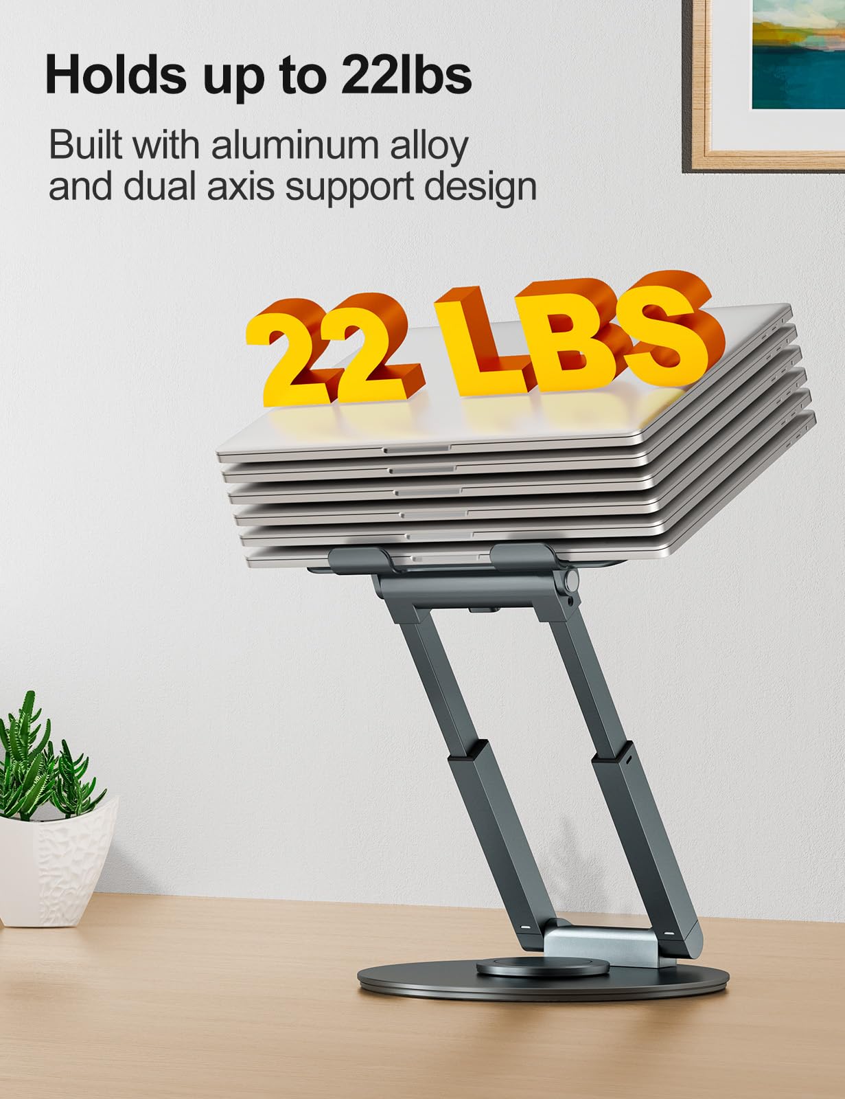 Laptop Stand for Desk with 360° Swivel Base, Sit to Stand, Height Adjustable, Portable Riser Holder for Good Posture, Compatible with MacBook Pro, All Laptops 10-17"-Gray