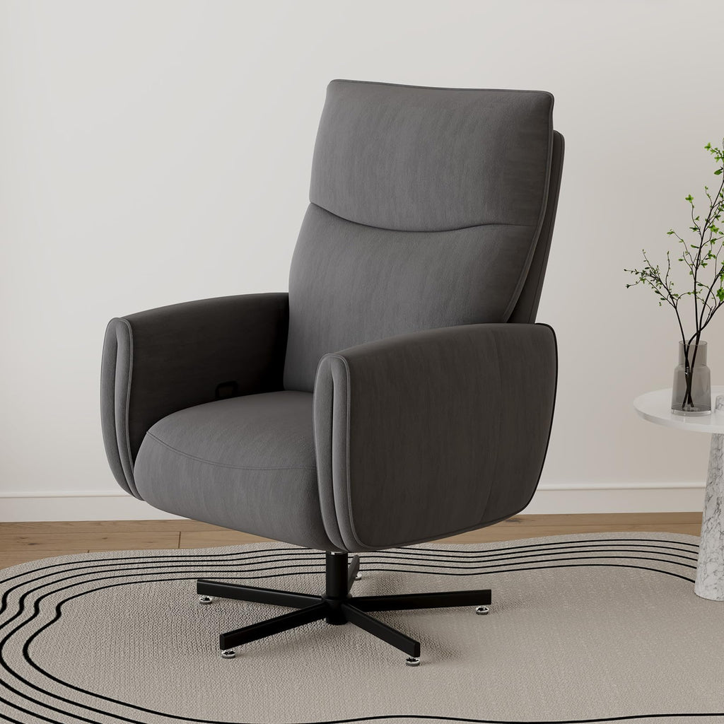 Power Swivel Recliner Chair, Modern Electric with USB & Type-C Ports, Upholstered Velvet Swivel Recliner Chair, 360° Swivel for Office & Living Room, Easy Assembly (Dark Gray)