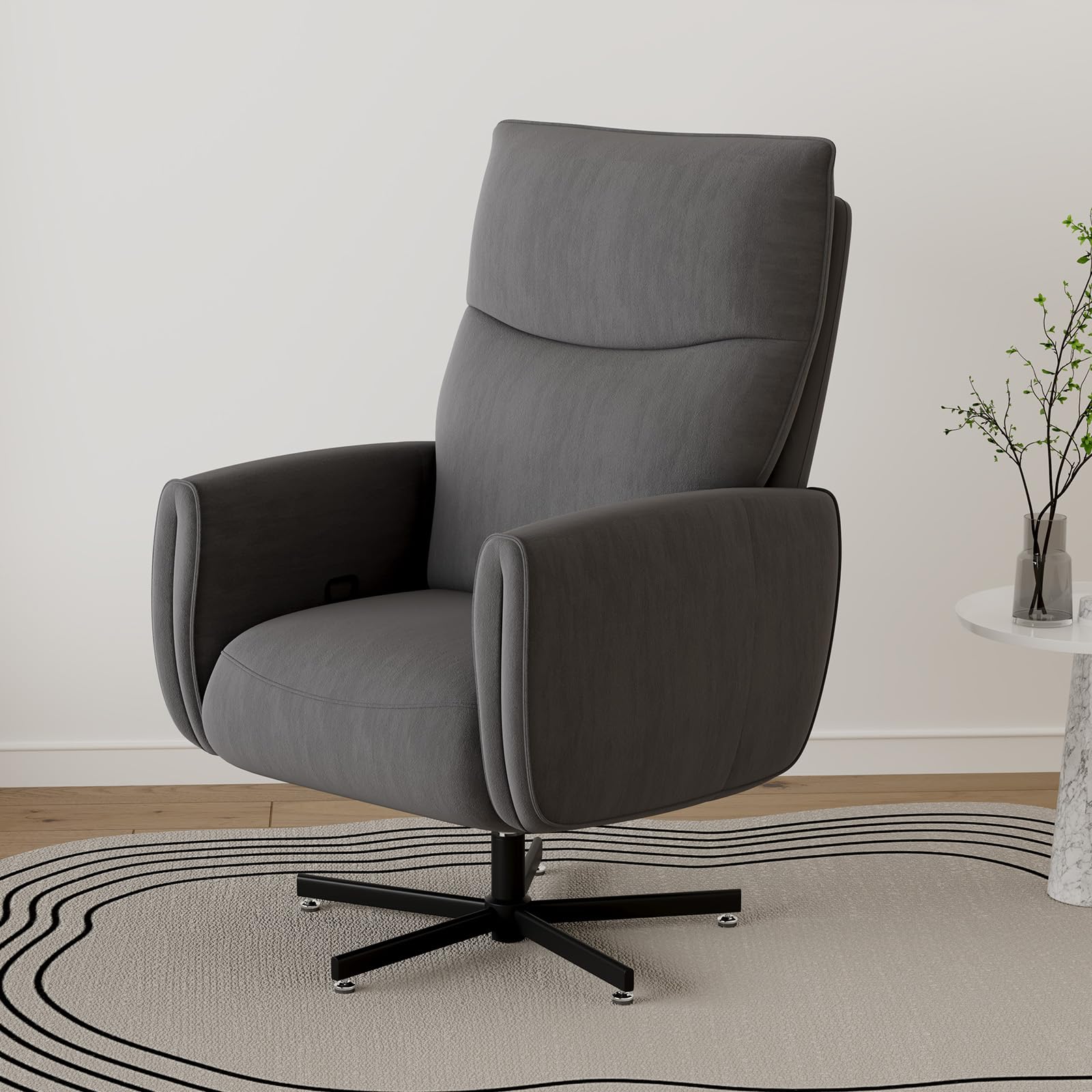 Power Swivel Recliner Chair, Modern Electric with USB & Type-C Ports, Upholstered Velvet Swivel Recliner Chair, 360° Swivel for Office & Living Room, Easy Assembly (Dark Gray)