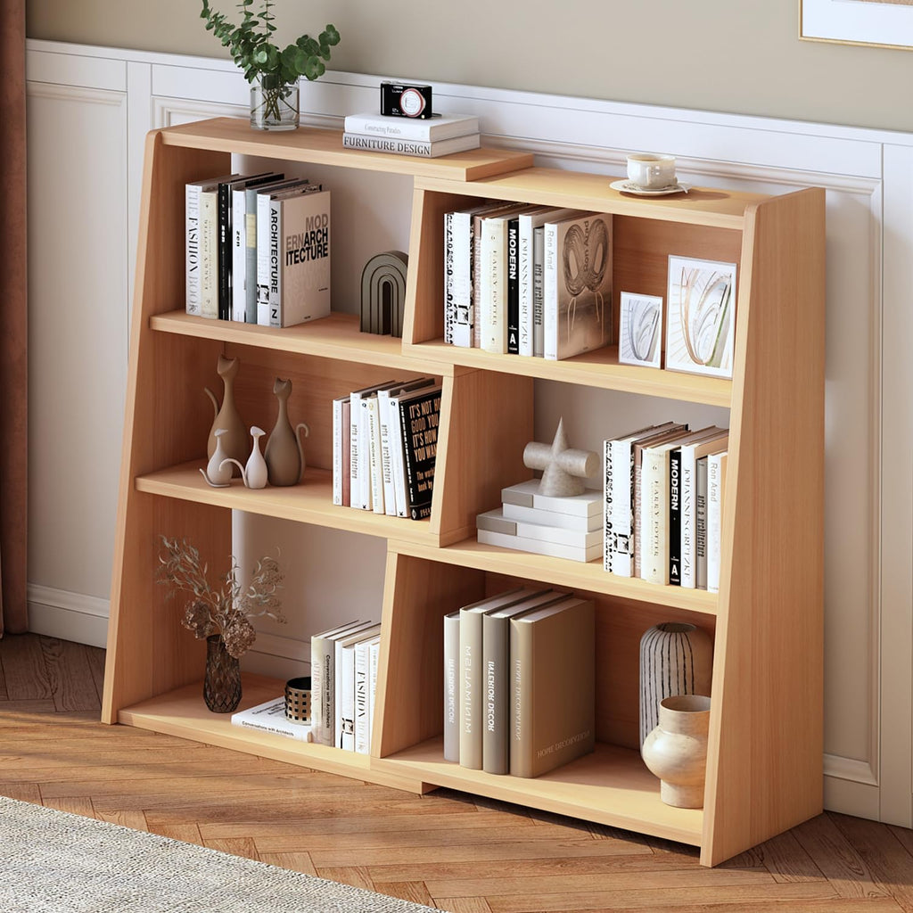 Wooden Extendable Shelf Bookcase, 3-Tier Low Bookshelf, Oak, S