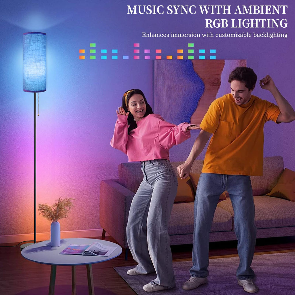 Floor Lamp for Living Room, Modern Standing Lamps with Lampshade, Minimalist Tall Lamp with Chain Switch for Living Room, LED Bulb Included (Beige Shade-RGB Bulb)
