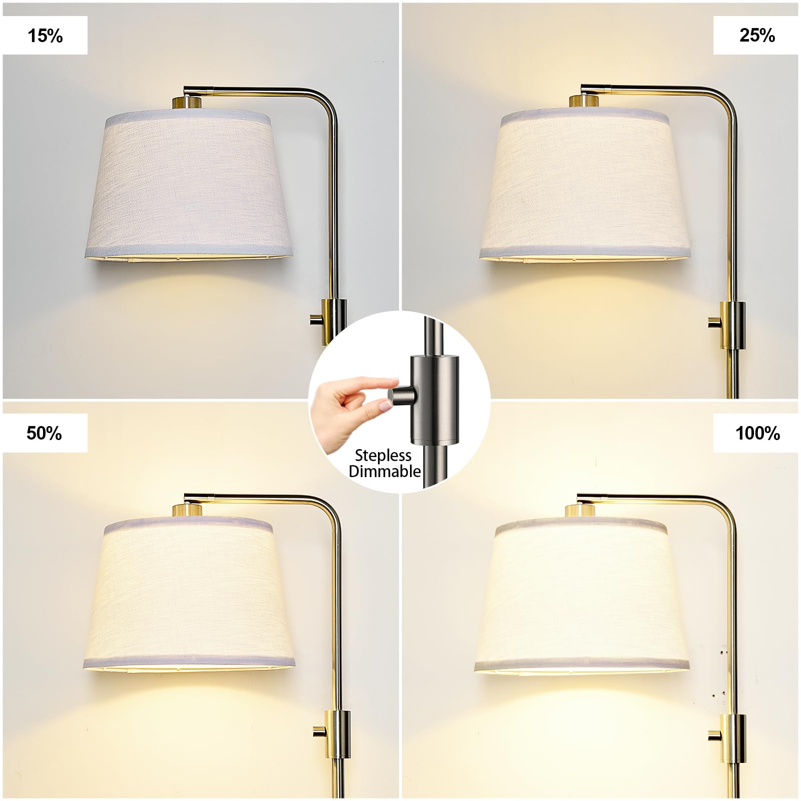 Floor Lamp, 1000 Lumens LED Edison Bulb Included, Brushed Nickel Arc Floor Lamps for Living Room Modern Standing Lamp Tall Lamps for Living Room Bedroom