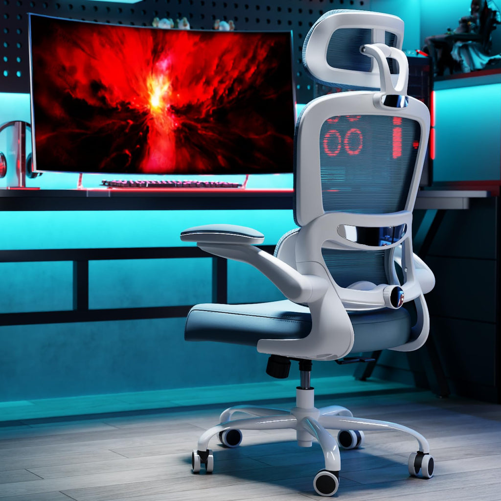 Office Chair Ergonomic Desk Chair, 330 LBS Home Mesh Office Desk Chairs with Wheels, Comfortable Gaming Chairs (Sky Blue)