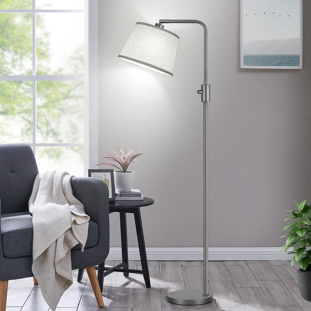Floor Lamp, 1000 Lumens LED Edison Bulb Included, Arc Floor Lamps for Living Room Modern Standing Lamp with Linen Shade, Tall Lamps for Living Room Bedroom Office Dining Room-Grey