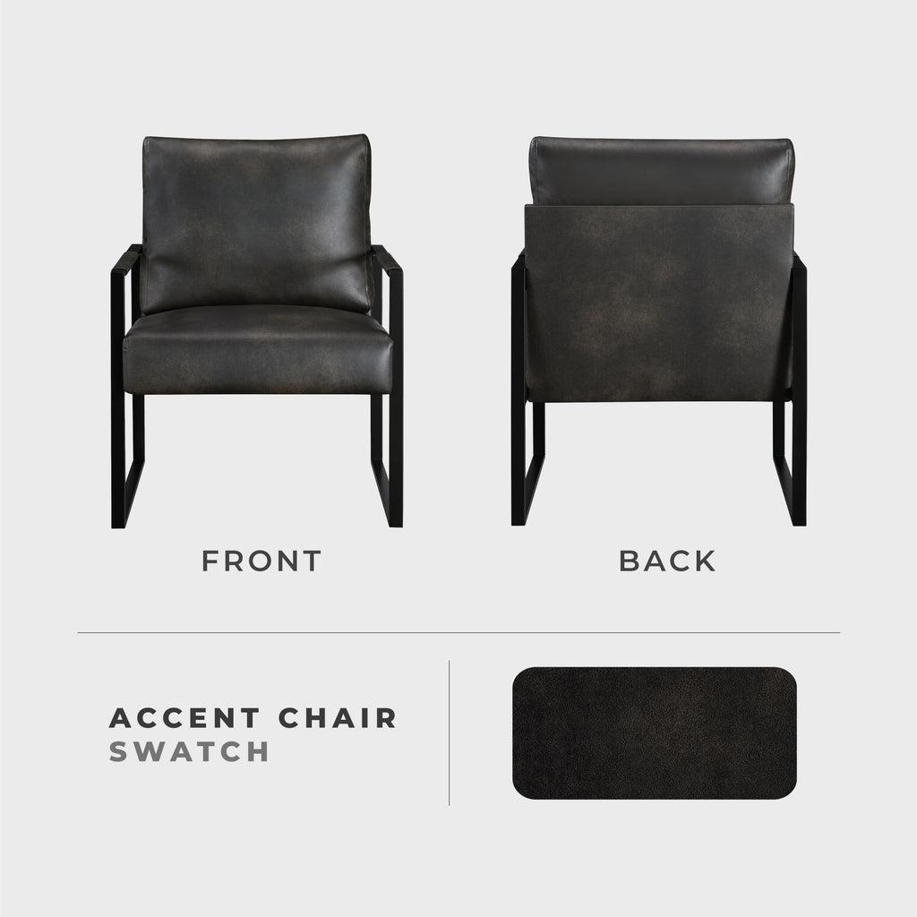 Modern Accent Chair, Faux Leather Upholstered Chair With Wrapped Armrests,Arm Chair With Black Metal Frame,Comfy Single Chair For Living Room/Bedroom/Reading Room/Office,Dark Brown