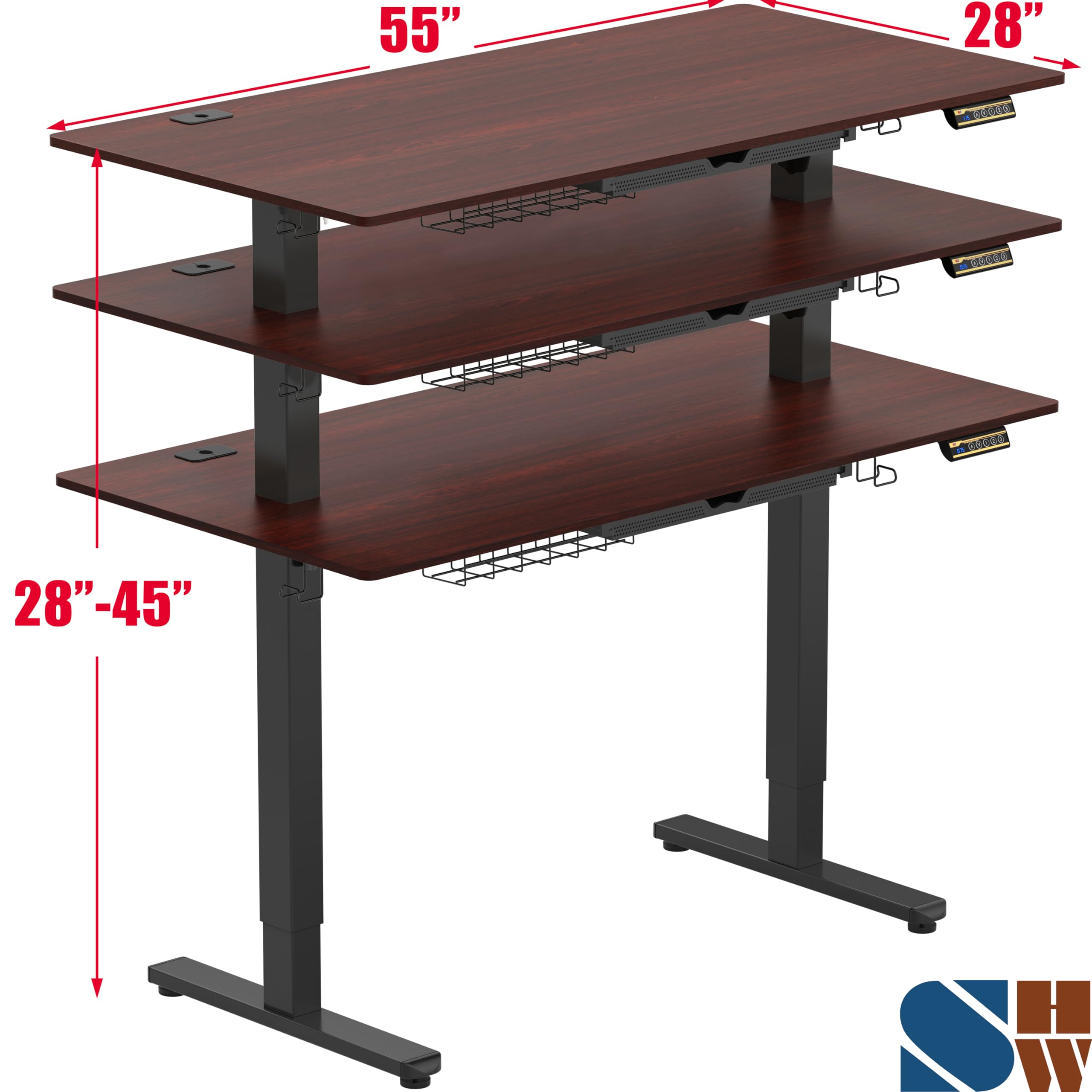 55 x 28 Inches Electric Height Adjustable Standing Desk with Drawer and Memory Preset, Cherry