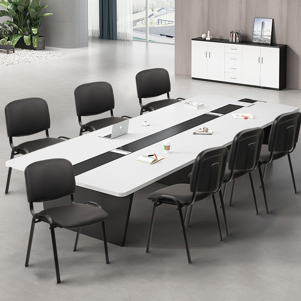 Stacking Waiting Room Chairs, PU Leather Armless Office Guest Chair with Metal Frames, Stackable Conference Room Chairs No Wheels for Reception Lobby Side Meeting Training School, Black