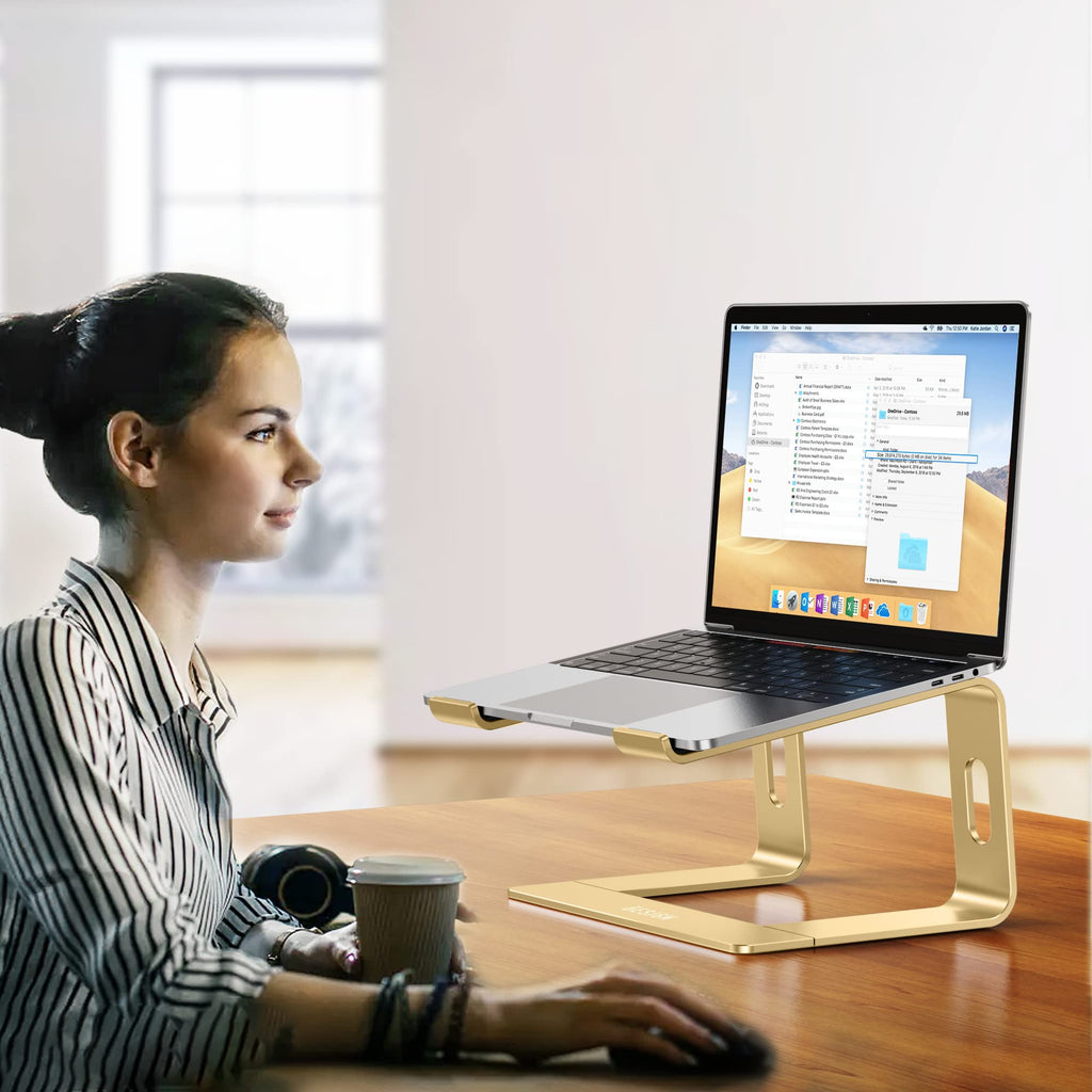 Aluminum Laptop Stand, Ergonomic Detachable Computer Stand, Notebook Riser, Laptop Mount Compatible with Air, Pro, Dell, HP, Lenovo More 10-15.6" Laptops, Gold
