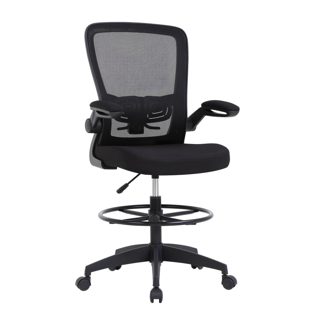 Drafting Chair Tall Office Chair Adjustable Height with Lumbar Support Flip Up Arms Footrest Mid Back Task Mesh Desk Chair Computer Chair Drafting Stool for Standing Desk