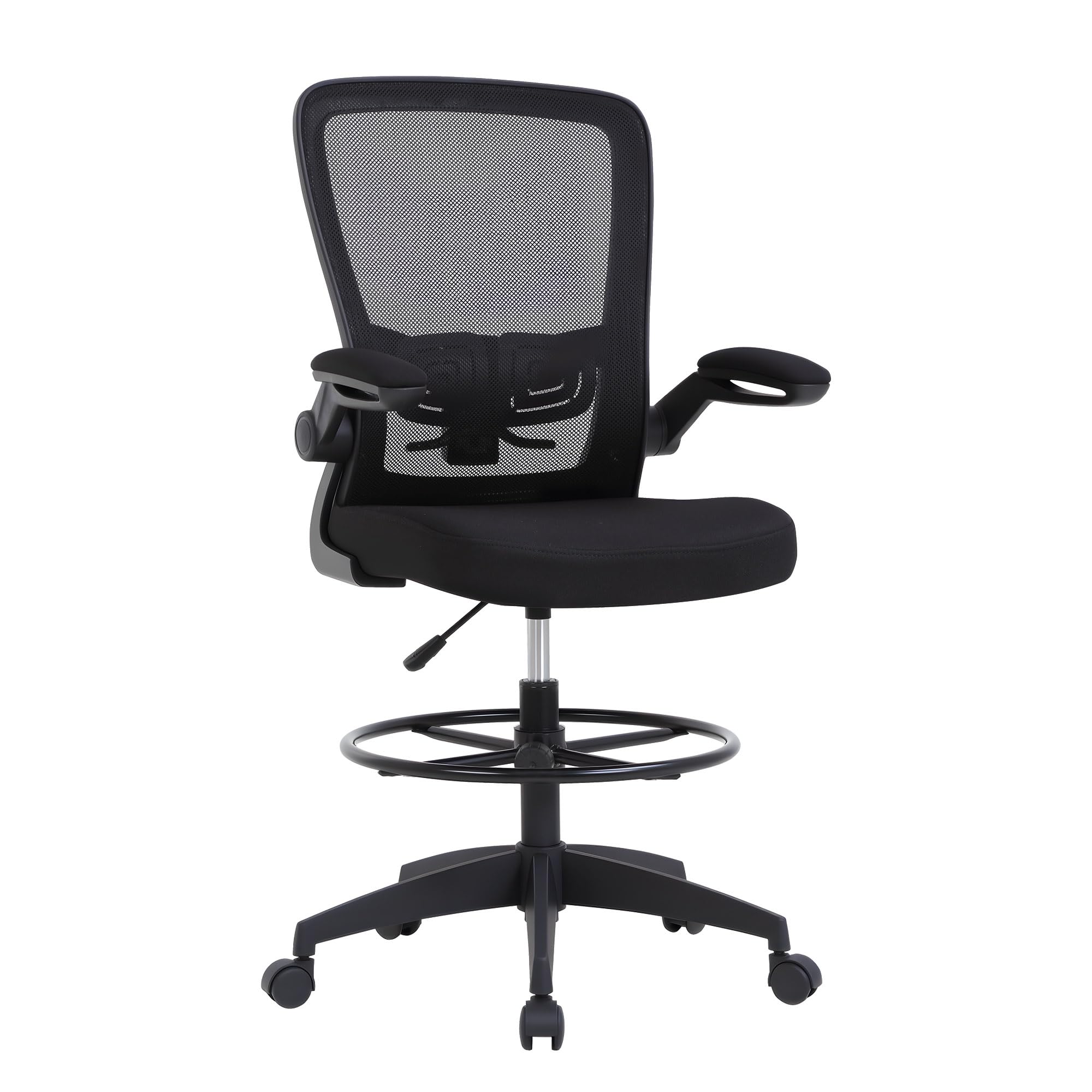 Drafting Chair Tall Office Chair Adjustable Height with Lumbar Support Flip Up Arms Footrest Mid Back Task Mesh Desk Chair Computer Chair Drafting Stool for Standing Desk