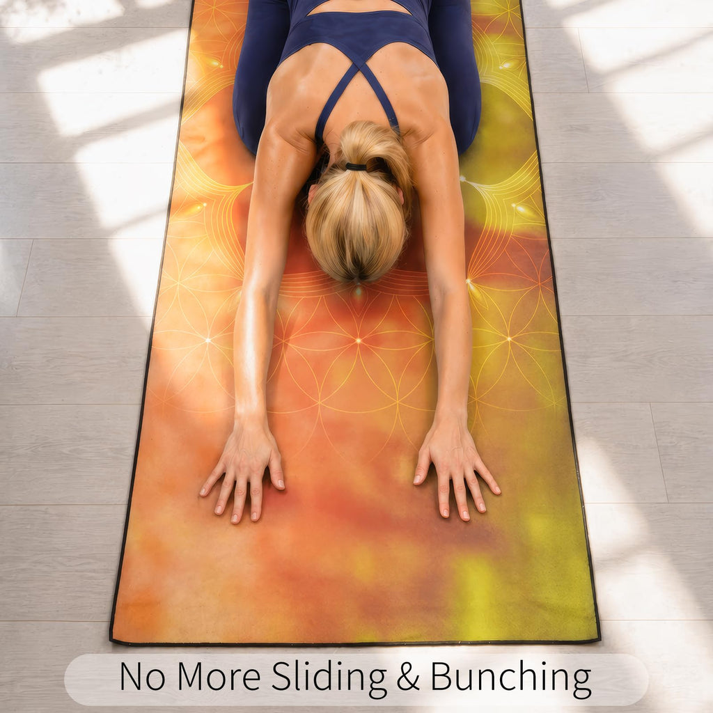 Hot Yoga Towel with Grip Dots, Non Slip, 70"x26, Geometric Flower