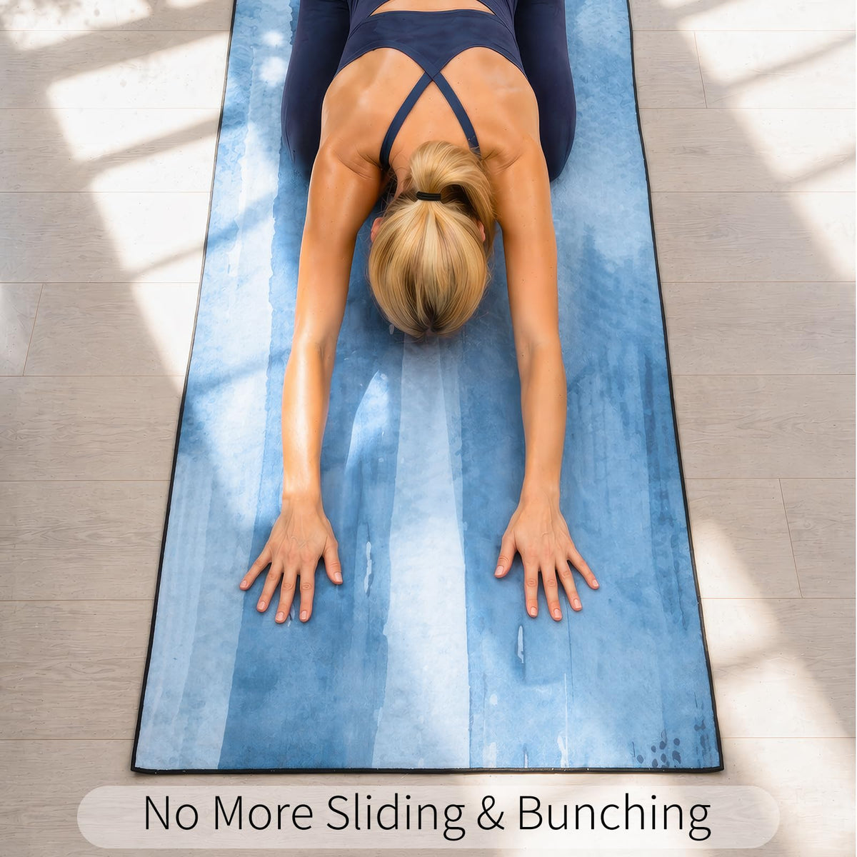 Non Slip Hot Yoga Towel, 70"x26", Blue Tie Dye