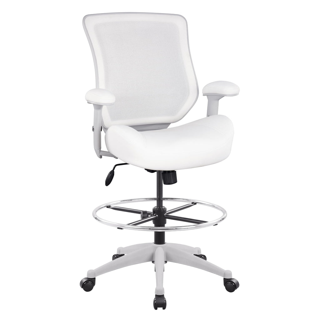 400lbs Mesh Ergonomic Office Drafting Chair Big Adjustable Foot Ring Height Adjustable Armrest (Wht)