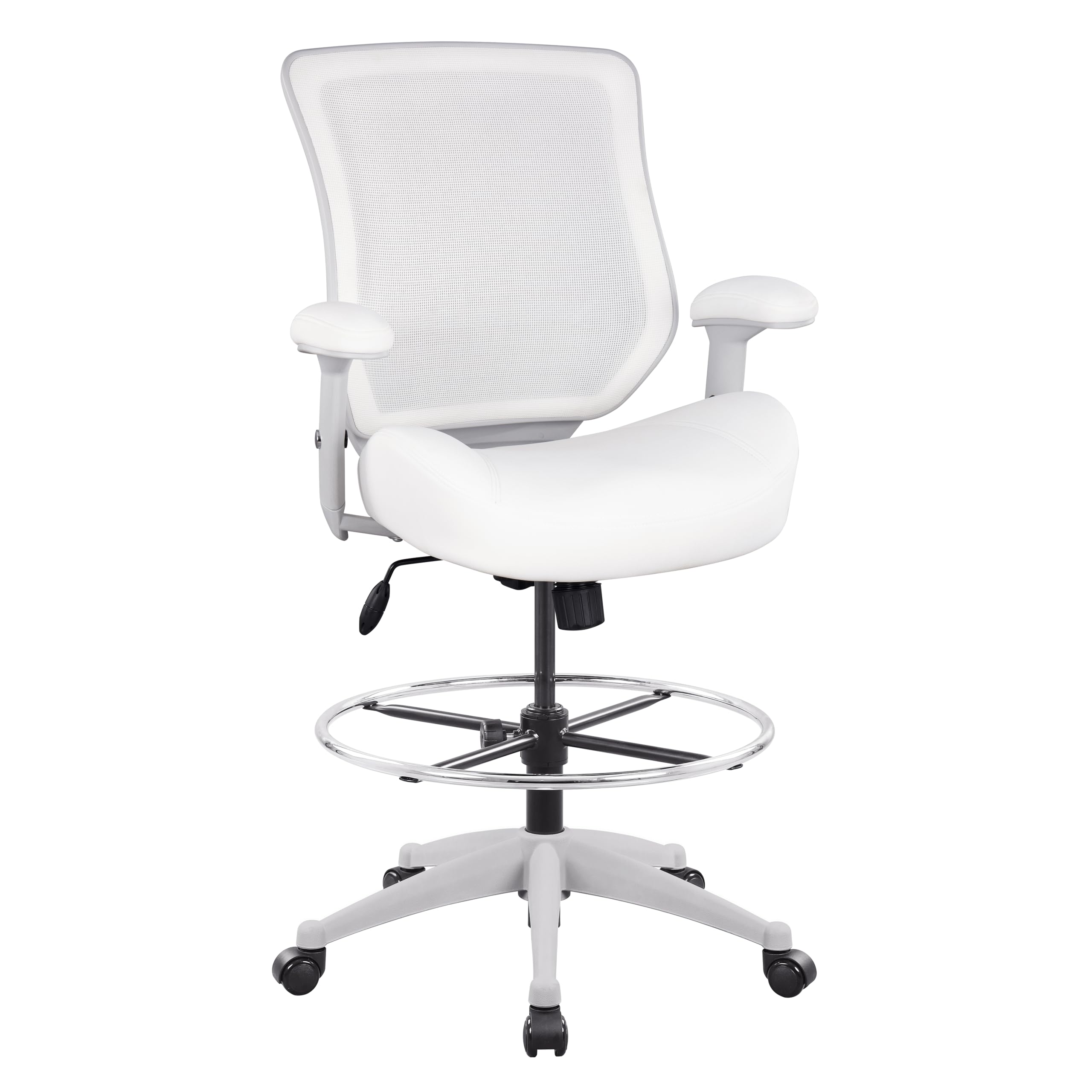 400lbs Mesh Ergonomic Office Drafting Chair Big Adjustable Foot Ring Height Adjustable Armrest (Wht)