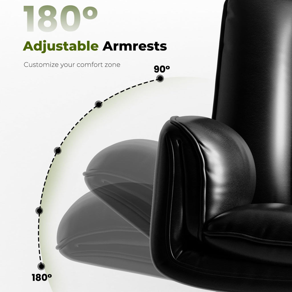 Criss Cross Office Chair with Armrests & Wheels, Comfy Big and Tall Chair, Ergonomic Executive Gaming Computer Chairs with Foot Rest, PU Leather Wide Seat Reclining Desk Chair, Black
