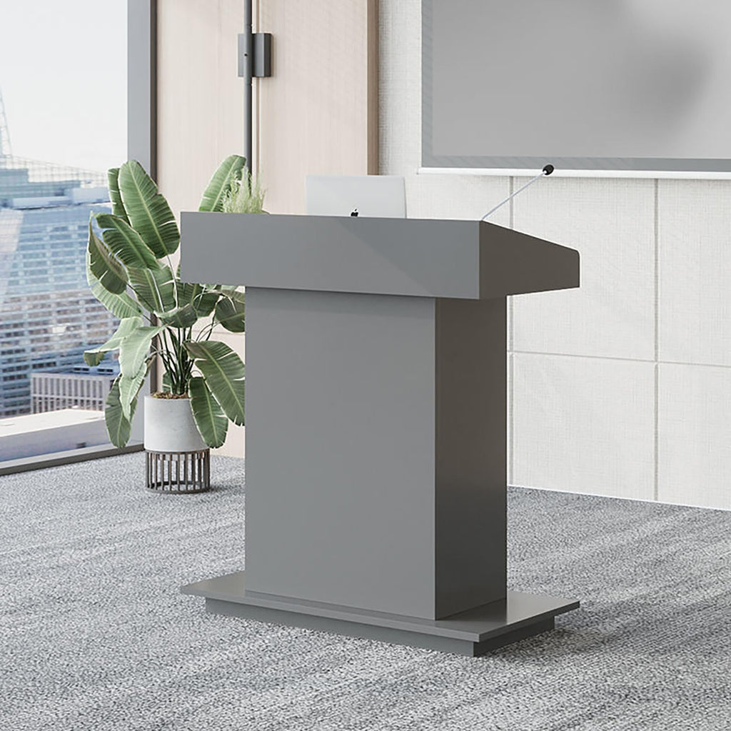 Podium Wooden Podium Floor Standing Podiums Teacher Podium Lectern Lecterns & Podiums Church Podium and Pulpits with Wire Holes and Storage (Gray, L39.4″×W19.68″×H44″)