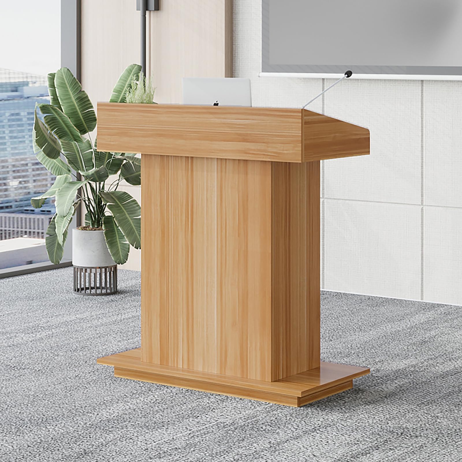 Podium Wooden Podium Floor Standing Podiums Teacher Podium Lectern Lecterns & Podiums Church Podium and Pulpits with Wire Holes and Storage (Light Walnut, L39.4″×W19.68″×H44″)