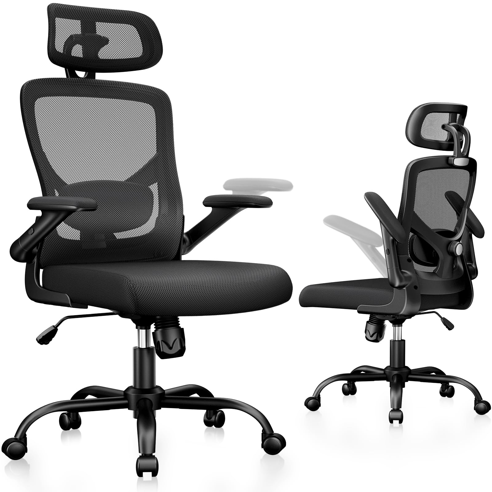 Ergonomic Mesh Office Chair High Back Desk Chair Adjustable Lumbar Support with Headrest Flip-Up Liftable Arms Swivel Computer Task Chair for Big and Tall People