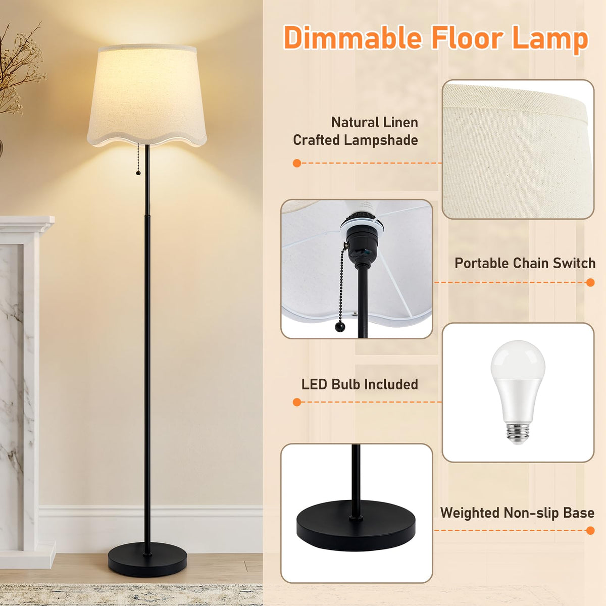 Floor Lamps for Living Room & Bedroom, 60" Modern Tall Standing Lamp, 3CCT