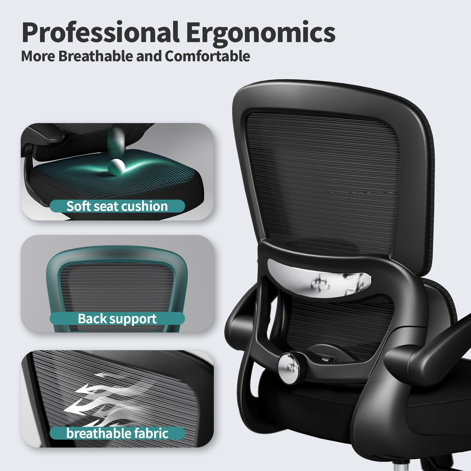 Pack of 6, Office Chair - Ergonomic Desk Chair with Adjustable Lumbar Support, Mesh Computer Chair, Executive Chairs for Home Office Comfortable Lumbar Support Black