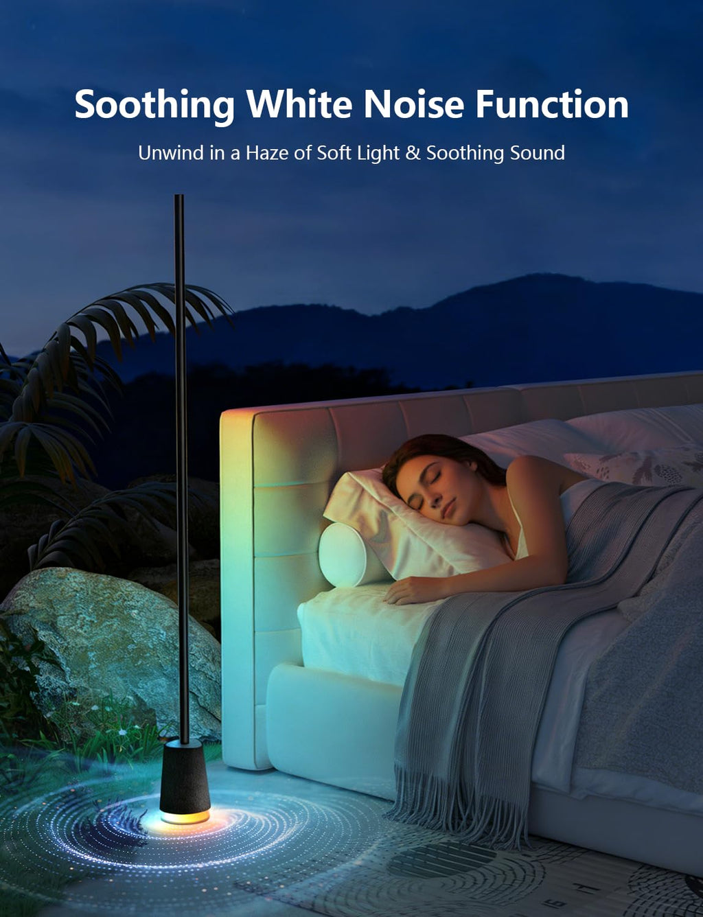 Corner Floor Lamp, with Bluetooth Speaker and White Noise