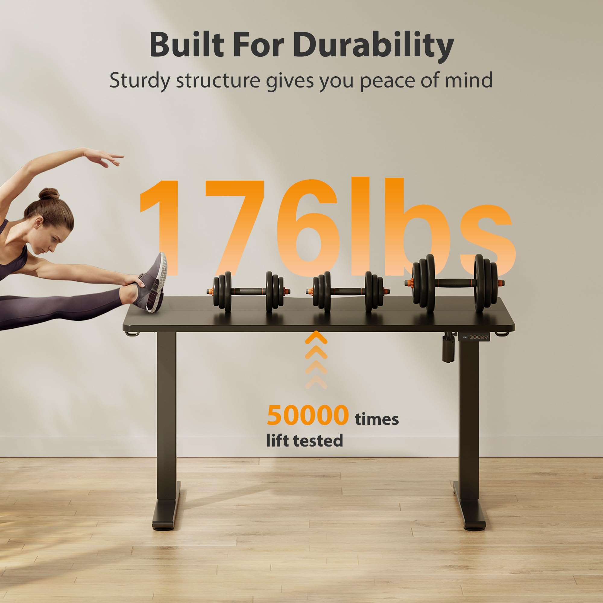 Standing Desk, 55x24 Inches Sit Stand Home Office Desk, Electric Stand up Desk, Adjustable Desk with Splice Board, Black Frame/Black Top