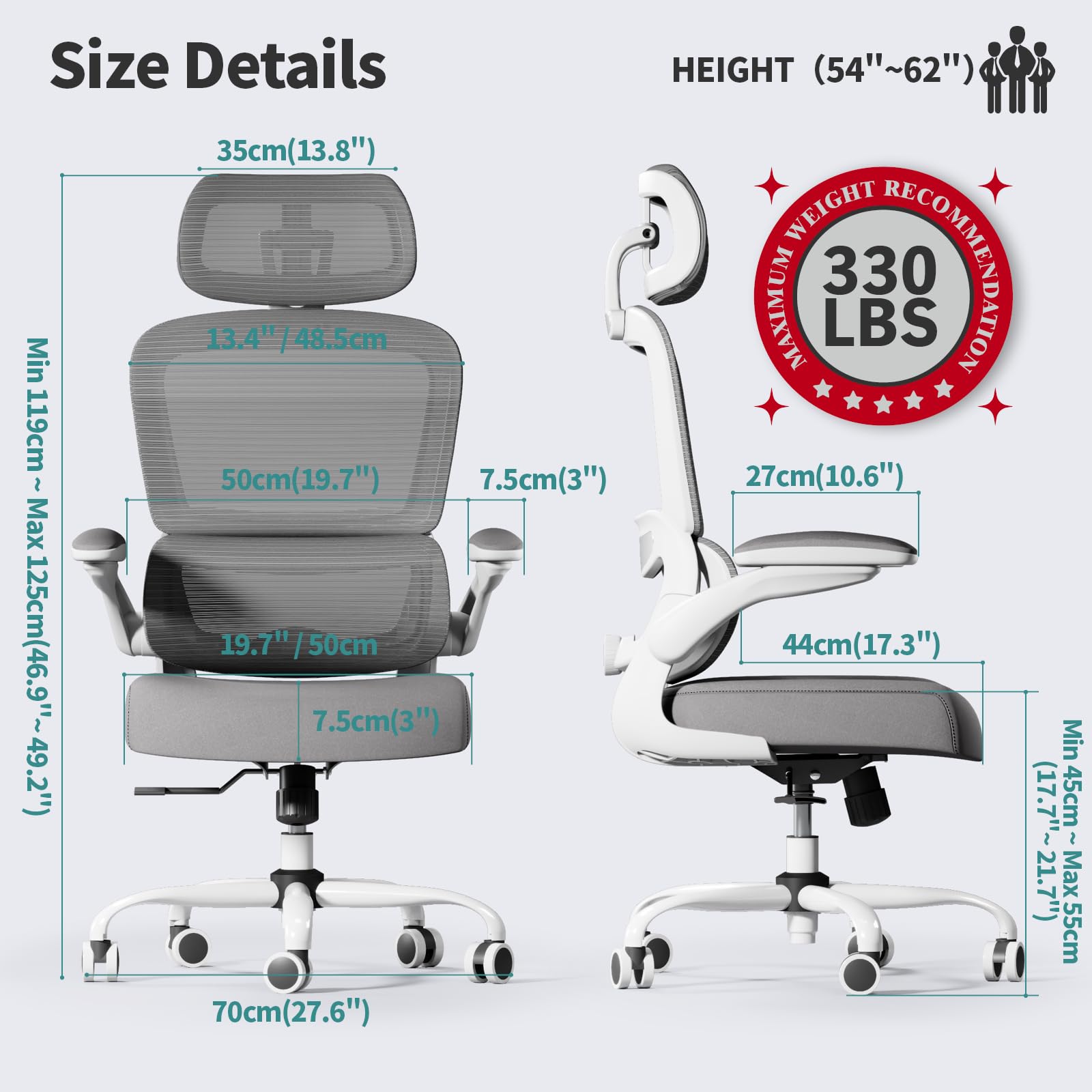 Office Chair Ergonomic Desk Chair, 330 LBS Home Mesh Office Desk Chairs with Wheels, Comfortable Gaming Chairs (White)