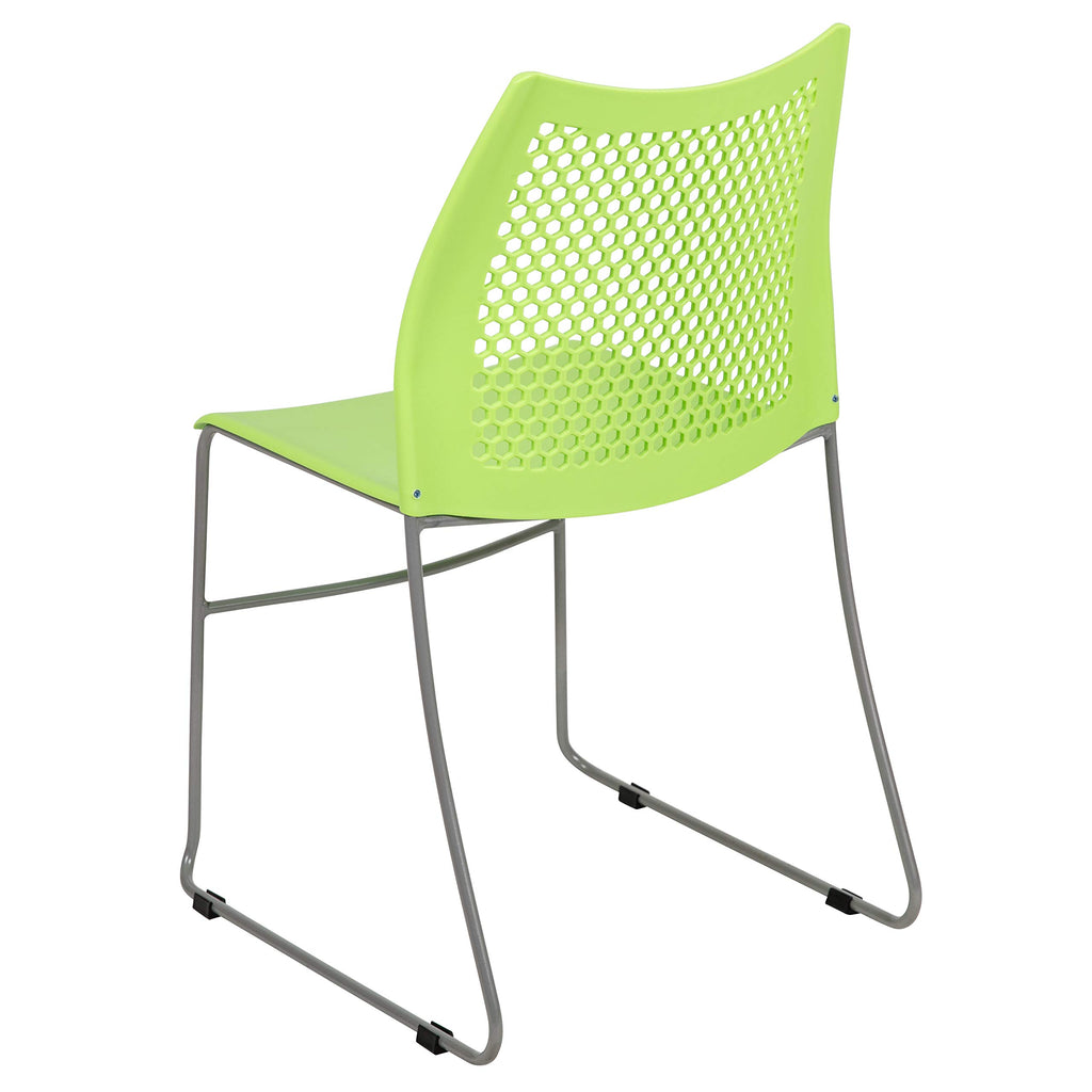 HERCULES Series 661 lb. Capacity Green Stack Chair with Air-Vent Back and Gray Powder Coated Sled Base